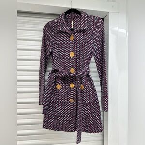 FREE PEOPLE VINTAGE Purple, Pink, Red & Blue Geometric Jacket w/ removable belt